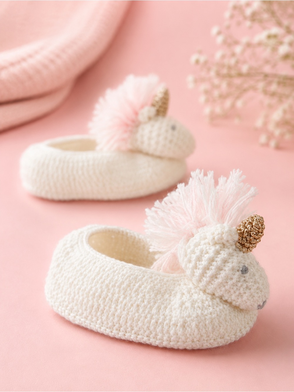 Albetta Premium Unicorn Knit‎ Baby Booties Slippers 3/6 Months Old